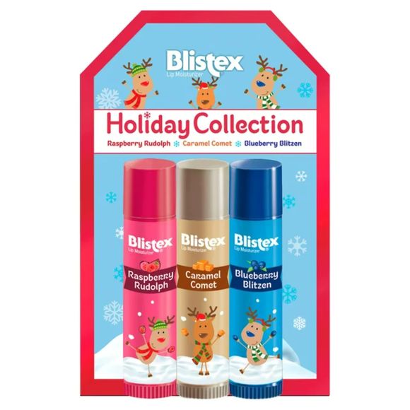 Blistex Collection Raspberry Rudolph, Caramel Comet, Blueberry Blitzen 0.15 oz - Picture 1 of 5